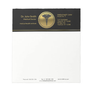 Professional 3D Gold Medical Caduceus Emblem Notepad