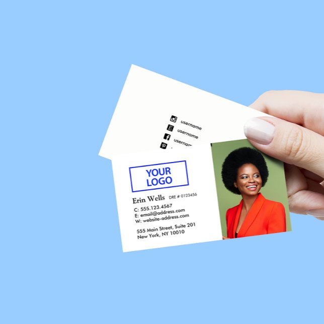 Professional Add Employee Photo Logo Social Media Business Card (Creator Uploaded)