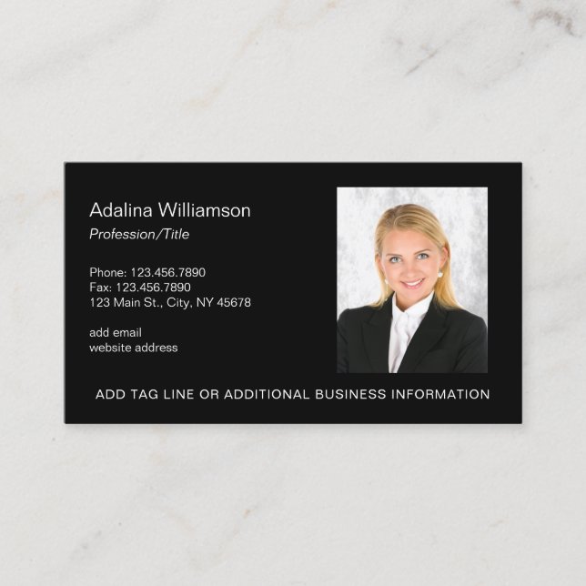 Professional Add Photo Black and White Business Card (Front)
