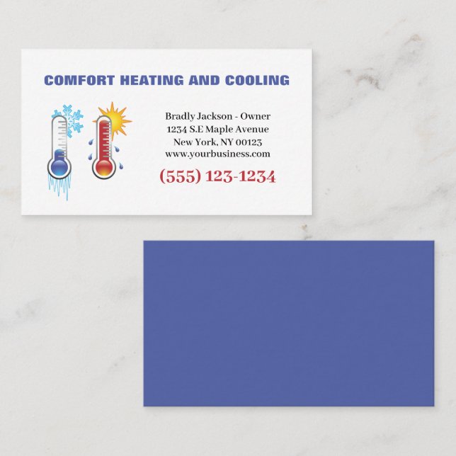 Professional Air Conditioning Heating Service Business Card (Front/Back)
