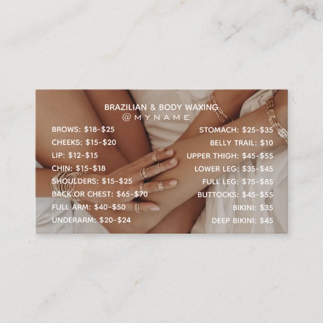 Professional and Chic for Brazilian & Body Waxing  Business Card (Front)
