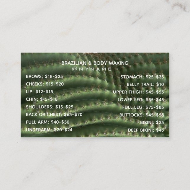 Professional and Chic for Brazilian & Body Waxing  Business Card (Front)