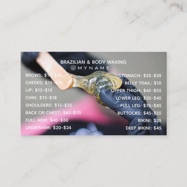 Professional and Chic for Brazilian & Body Waxing  Business Card (Front)