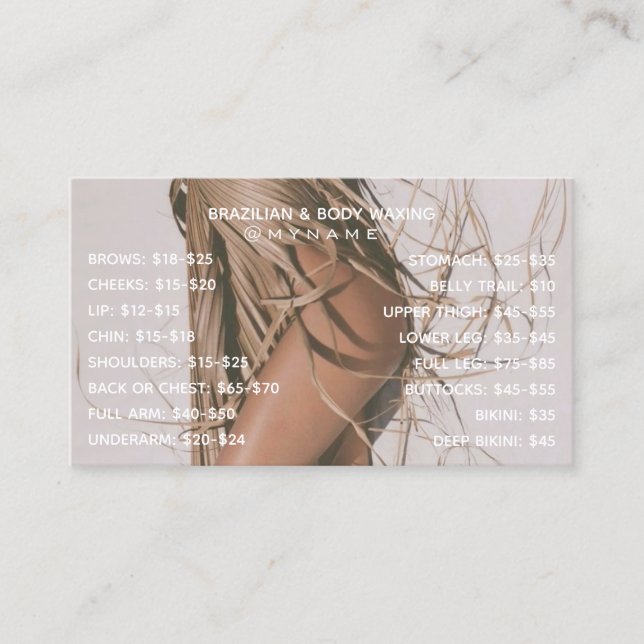 Professional and Chic for Brazilian & Body Waxing  Business Card (Front)