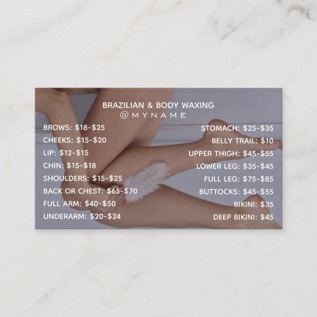Professional and Chic for Brazilian & Body Waxing  Business Card (Front)