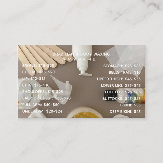 Professional and Chic for Brazilian & Body Waxing  Business Card (Front)