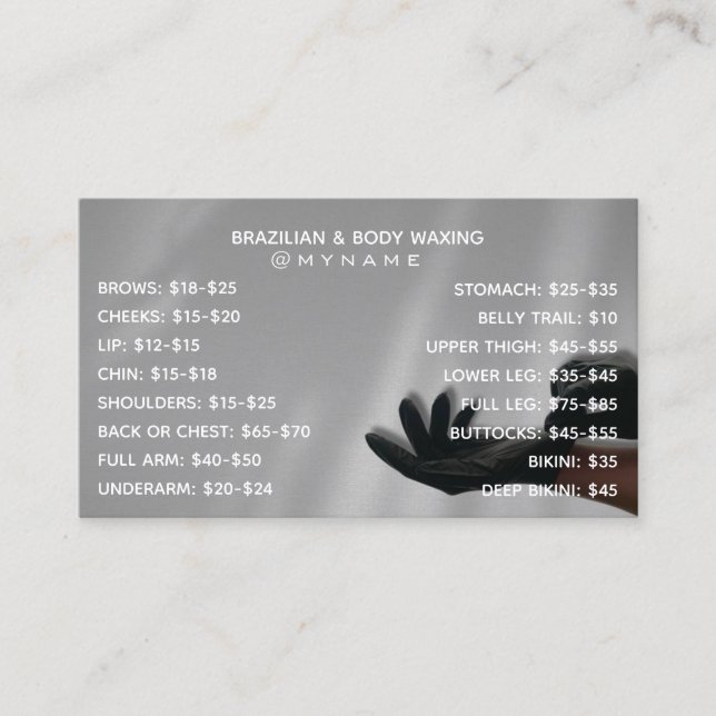 Professional and Chic for Brazilian & Body Waxing  Business Card (Front)