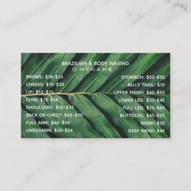 Professional and Chic for Brazilian & Body Waxing  Business Card (Front)