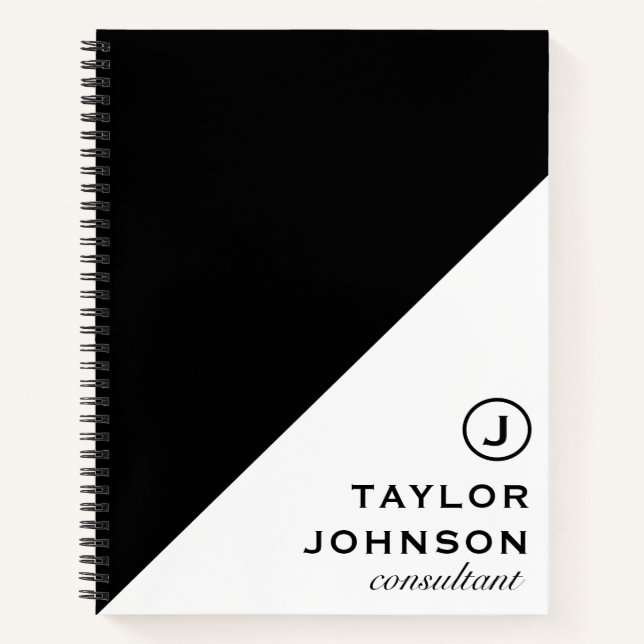 Professional And Stylish Black & White Monogram  Notebook (Front)