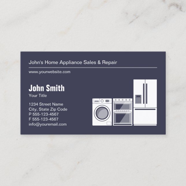 Professional Appliance Repair, Service and Sale Business Card (Front)