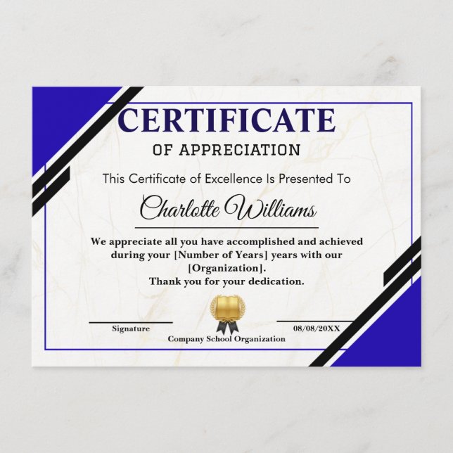Professional Appreciation Certificate (Front)