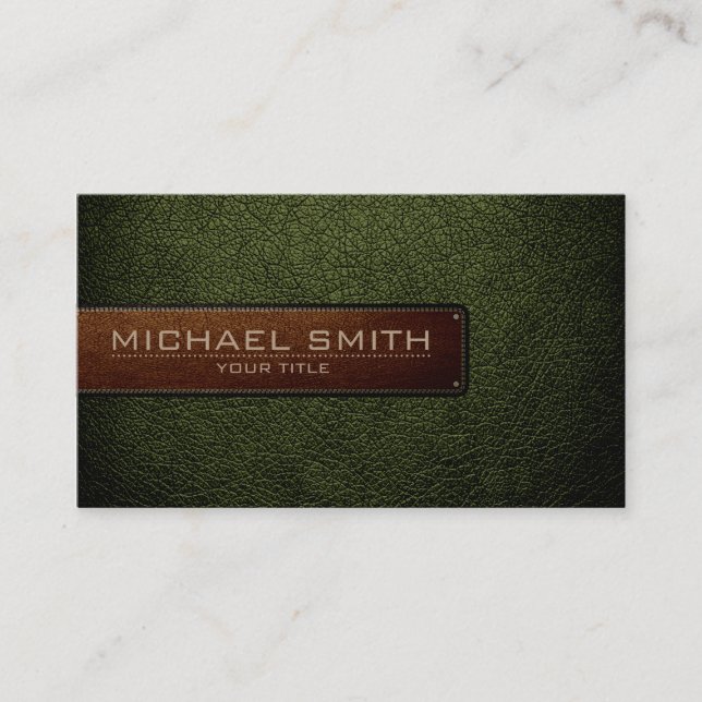 Professional Army green Leather Look Business Card (Front)