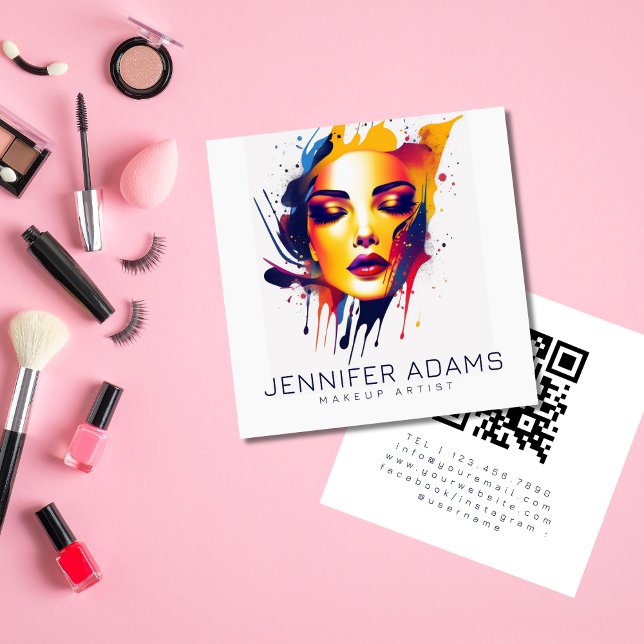 Professional Artistic Makeup Artist QR Code Square Business Card (Creator Uploaded)