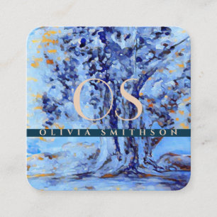 Professional Artistic Tree Monogrammed QR Square Business Card