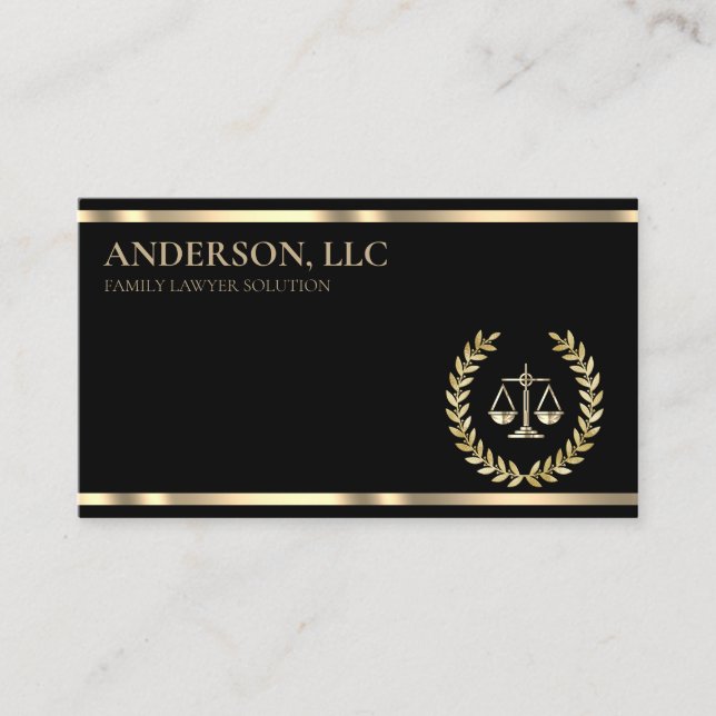 Professional Attorney at Law Black & Gold Scale Business Card (Front)