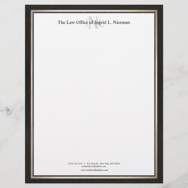 Professional Attorney Black White Gold Border Letterhead Design (Front)
