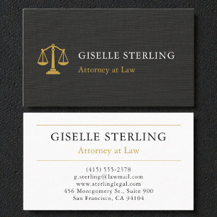 Professional Attorney Law Firm Linen Black Gold Business Card