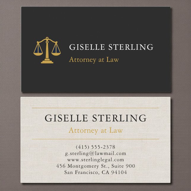 Professional Attorney Law Firm Linen Gold Business Card (Creator Uploaded)