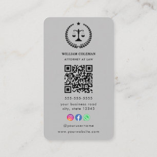 Professional Attorney Lawyer Justice Scale Qr Code Business Card