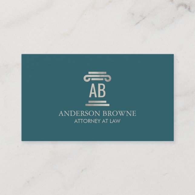 Professional Attorney Monogram Grey/Green Business Card (Front)