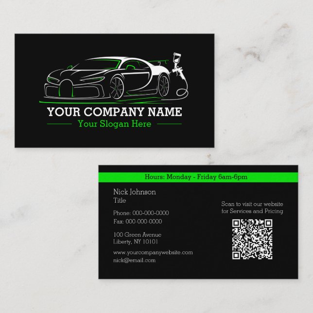 Professional Auto Body Paint Shop Automotive Business Card (Front/Back)