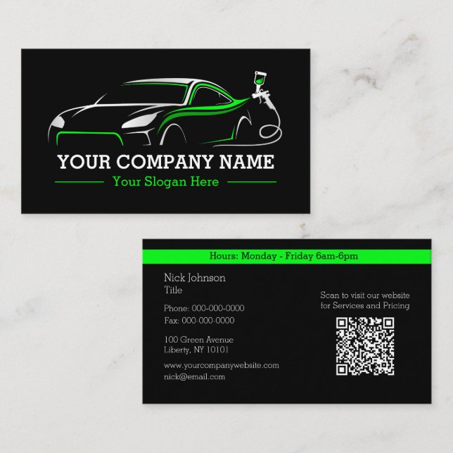 Professional Auto Body Paint Shop Automotive Business Card (Front/Back)