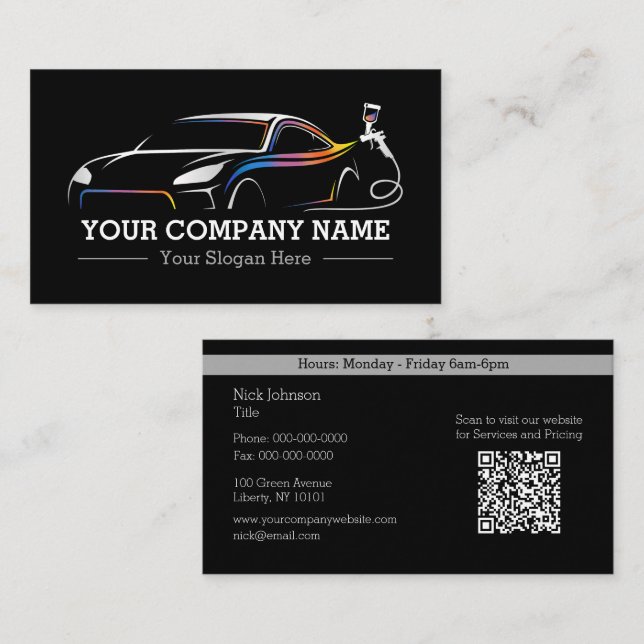 Professional Auto Body Paint Shop Automotive Business Card (Front/Back)