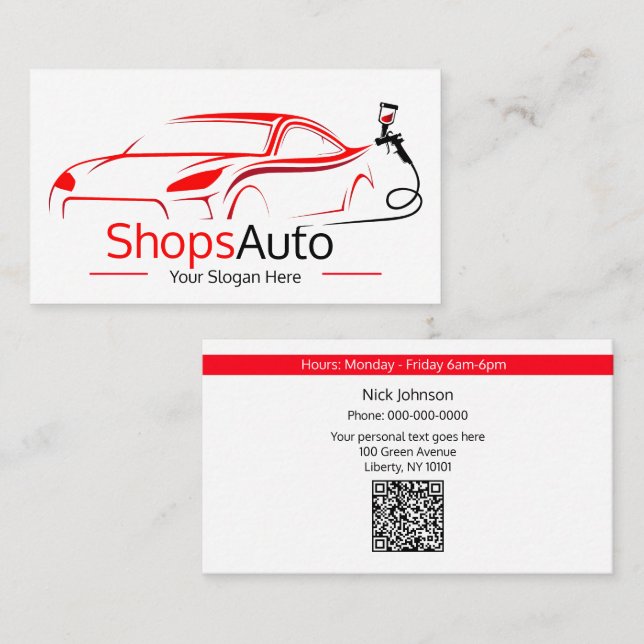 Professional Auto Body Paint Shop Automotive Business Card (Front/Back)