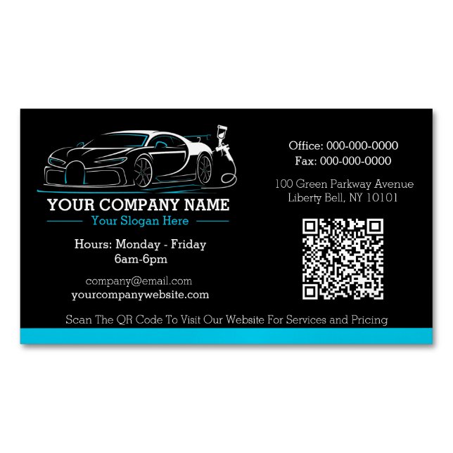 Professional Auto Body Paint Shop Automotive Magnetic Business Card (Front)