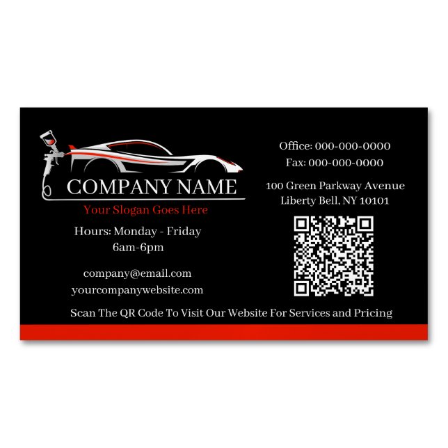 Professional Auto Body Paint Shop Automotive  Magnetic Business Card (Front)