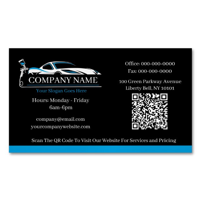 Professional Auto Body Paint Shop Automotive  Magnetic Business Card (Front)