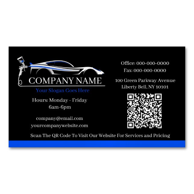 Professional Auto Body Paint Shop Automotive  Magnetic Business Card (Front)