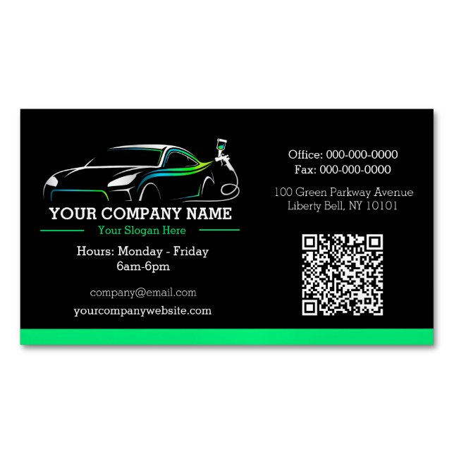 Professional Auto Body Paint Shop Automotive Magnetic Business Card (Front)