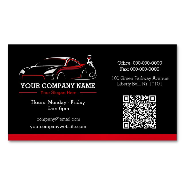 Professional Auto Body Paint Shop Automotive Magnetic Business Card (Front)