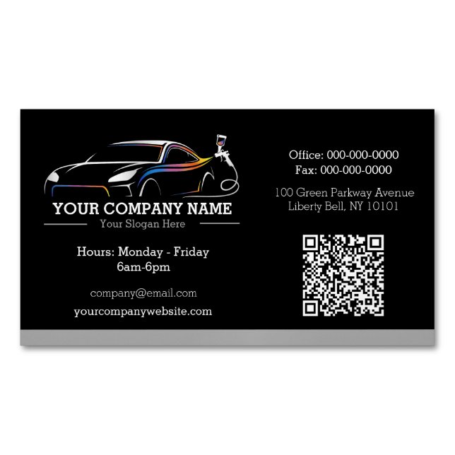 Professional Auto Body Paint Shop Automotive Magnetic Business Card (Front)