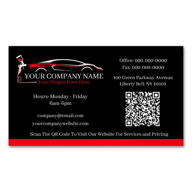Professional Auto Body Paint Shop Automotive Magnetic Business Card (Front)