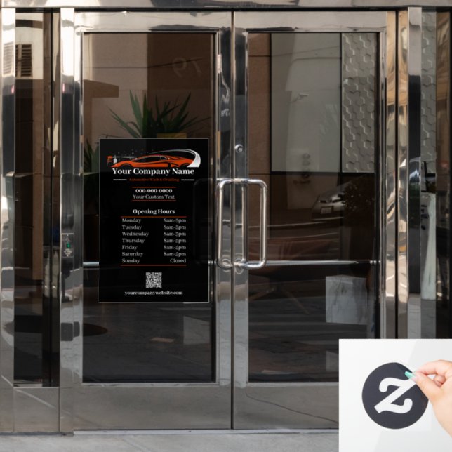 Professional Auto Detailing Car Wash Company Hours Window Cling (Office Door)