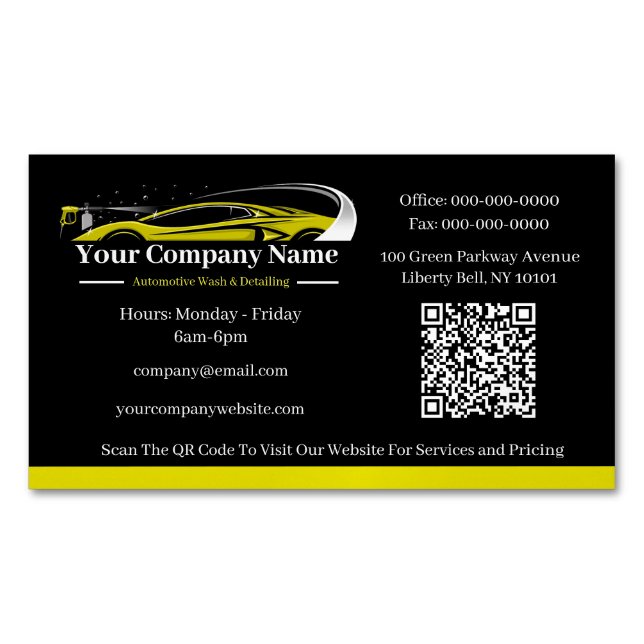 Professional Auto Detailing Car Wash Company Magnetic Business Card (Front)