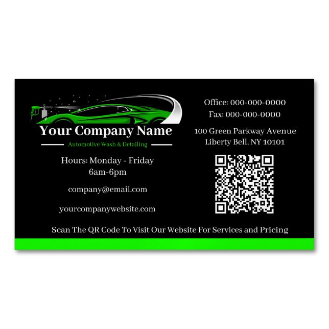 Professional Auto Detailing Car Wash Company Magnetic Business Card (Front)