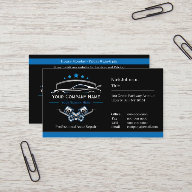 Professional Automotive Repair, Auto Mechanic Busi Business Card (Front/Back In Situ)