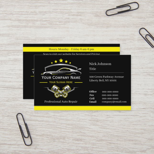 Professional Automotive Repair, Auto Mechanic Business Card (Front/Back In Situ)