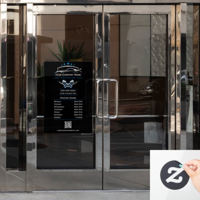 Professional Automotive Repair, Business Hours Window Cling (Office Door)