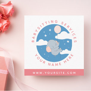 Professional Babysitting Services Cute Elephant    Square Business Card