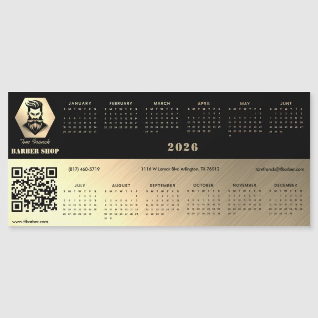 Professional Barber Shop black&gold 2026 calendar (Front)