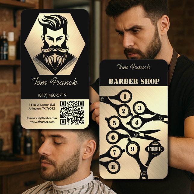 Professional Barber Shop black&Gold Loyalty and Business Card (Creator Uploaded)