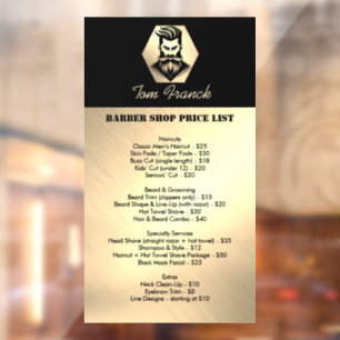 Professional Barber Shop black&gold Price List Window Cling