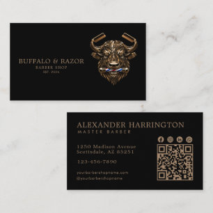 Professional Barber Shop Bronze Buffalo Qr Code Business Card