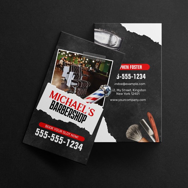 Professional Barber Shop Pole Hairdresser Shaving Business Card (Creator Uploaded)