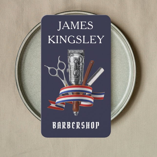 Professional Barber Studio Luxury Navy Barbershop Business Card (Creator Uploaded)