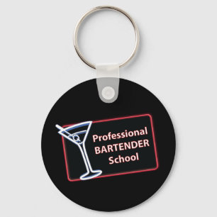 Professional Bartender School Logo Button Keychain